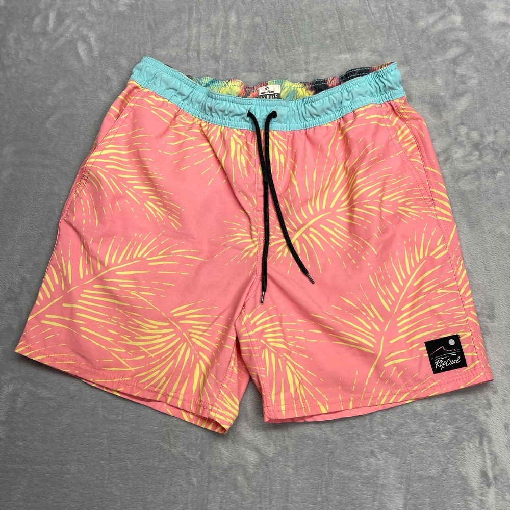 Rip Curl Shorts Mens M Pink Palm Tree Print Board Surfing Water Polo Lay Days